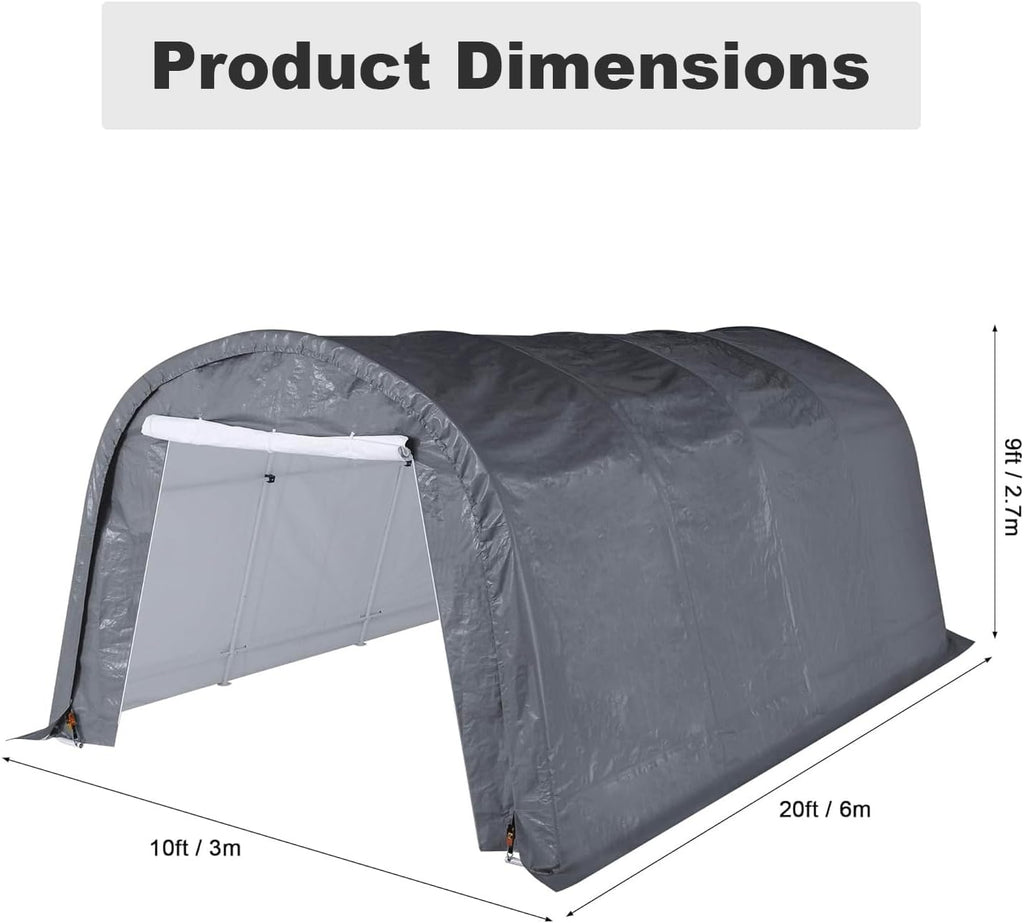 HOMPUS 10x20 Heavy Duty Carport, 180G PE Waterproof Canopy, Load Garage Shelter, Outdoor Storage Tent for Cars/Trucks/Boats/Equipment with Double Roll-Up Doors & Ground Anchors