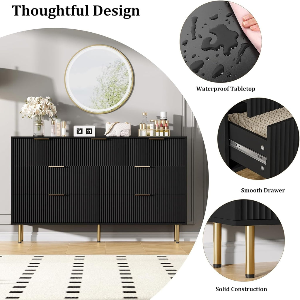 IDEALHOUSE Fluted Dresser for Bedroom,7 Drawer Dresser with Wide Drawers,Wooden Chest of Drawers,Modern Storage Dressers for Living Room, Closet, Hallway,Entryway