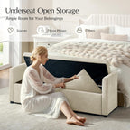 59.5" Modern Storage Ottoman Bedroom Bench, End of Bed Bench with Arms and Throw Pillows, Footrest Stool for Living, Dining Room, Entryway and Hallway, Beige