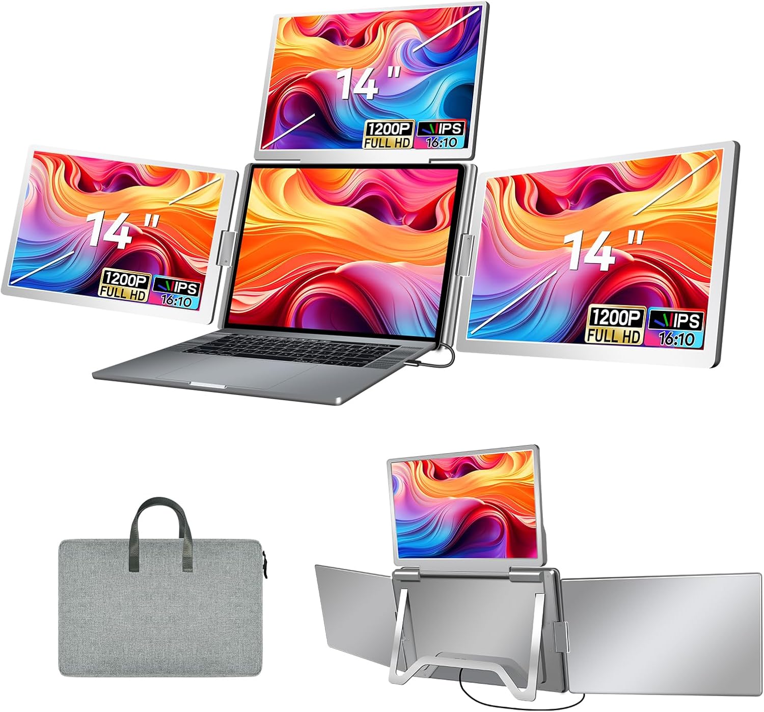 Laptop Screen Extender  FHD 1080P IPS Triple Screen Portable Monitor Extender 12–18.5 inch  Portable Laptop Extended Monitor Compatible with Windows and MacBook (Quad Monitor  14" S780-C)