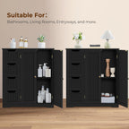 Yaheetech Wooden Bathroom Floor Cabinet, Side Storage Organizer Cabinet with 4 Drawers & Double Doors, Freestanding Entryway Storage Unit Console Table, Bathroom Furniture Home Decor, Black
