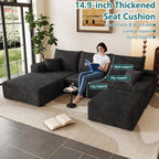 95" U-Shape Cloud Couch, Modern Modular Sectional L-Shape Sofa with Ottoman, Corduroy Upholstered Couches Deep Seat Sleeper Chaise Longue for Living Room, No Assembly Required(Black, Left Facing)