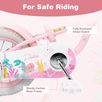 Olakids Kids Bike, 12 14 16 18 20 Inch Mermaid Theme Girls Bicycle with Training Wheels Basket Adjustable Seat and Handlebar Dual Brake
