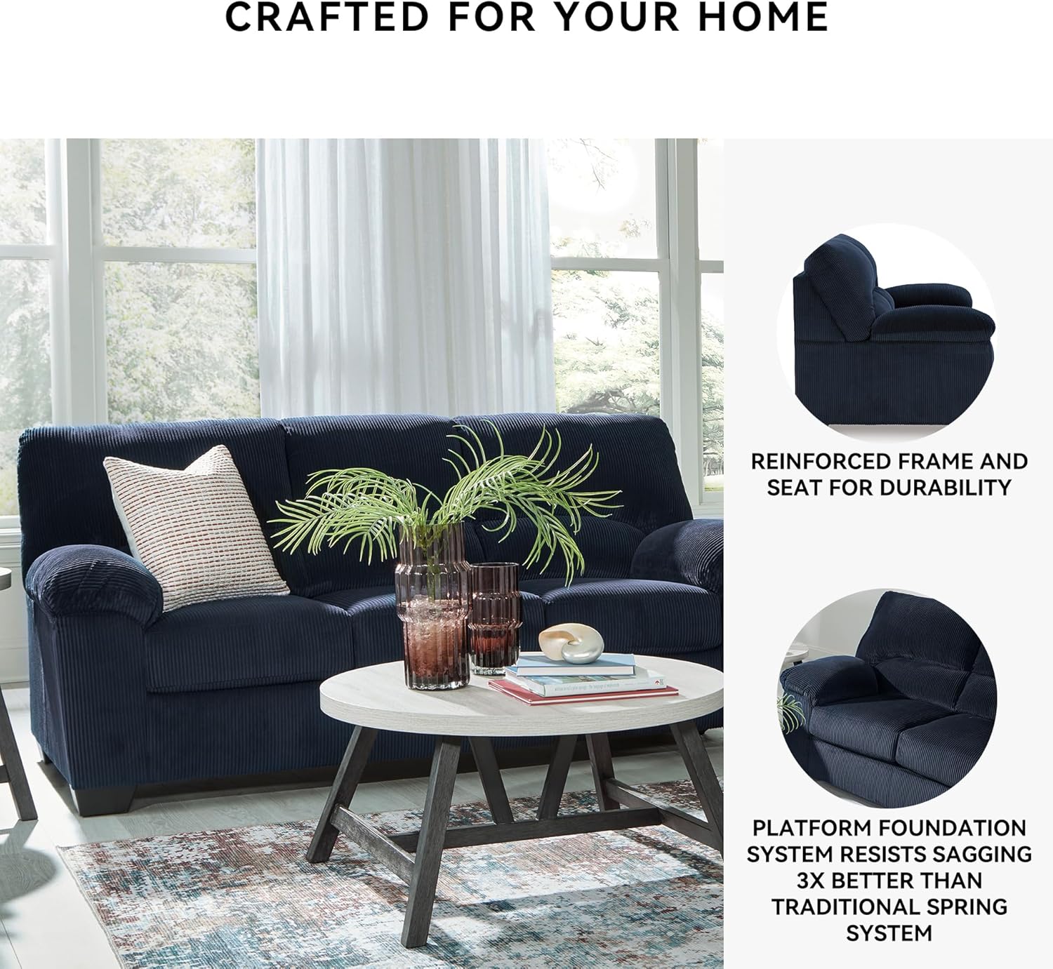 Signature Design by Ashley SimpleJoy Contemporary Sofa for Living Room, Blue