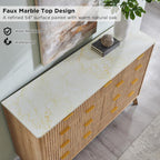 T4TREAM Fluted 9 Drawer Dresser, Modern Chest of Drawers with Faux Marble Top, Curved Profile Design, Dresser TV Stand, Wood Drawer Organizer for Bedroom, Living Room, Hallway, Natural Oak