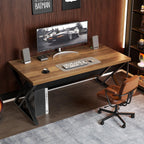 LVB Wood Computer Desk, Rustic Home Office Executive Desk for Bedroom, Industrial Wooden Computer Writing Study Work Gaming Table, Modern Metal PC Student Simple Desk with Storage, 55 Inch, Rustic Oak