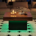 Giantex LED Coffee Table, Square Center Table with Remote, 21 Dynamic Modes, 20 Static Colors, Adjustable Brightness & Speed, Wood Low Cocktail Accent Table, Modern Living Room Table (Brown)