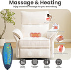 Oversized Power Recliner Chair Swivel Glider with Massage and Heat, Rocker Nursery Recliner for Adults with Adjustable Headrest, 26" Extra Wide Nursery Chair with Overstuffed Armrest,White