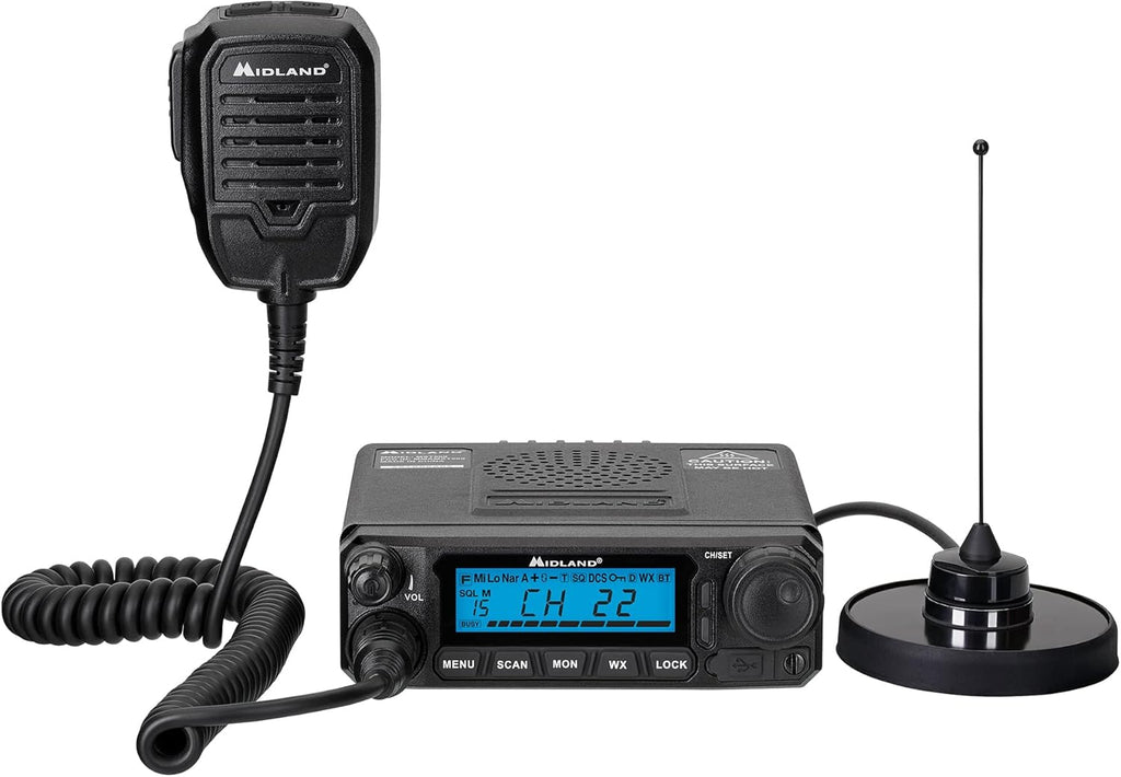 Midland MXT500 50-Watt GMRS Mobile Radio - for Farms  Ranches  Overlanding  Trails  and Off-Roading - 8 Repeater Channels  Compact Design  External Magnetic Mount  2.1dB Unity Gain Antenna