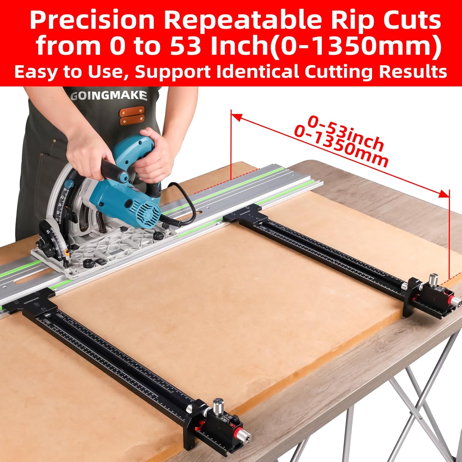 GOINGMAKE Track Saw Parallel Guide System with Mirco Adjustable Flip Stop and Zero Calibration for Woodworking Repeatable Rip Cuts for Track Saw Guide Rail Compatible with Festool,Makita,Milwaukee
