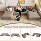 136" Cloud Couch Modular Sectional Couchs with Chaise Lounge, U-Shape Boneless Couches with Ottoman for Living Room, Corduroy Sofa with Deep Seat, No Assembly Required (Camel, Right Facing Chaise)