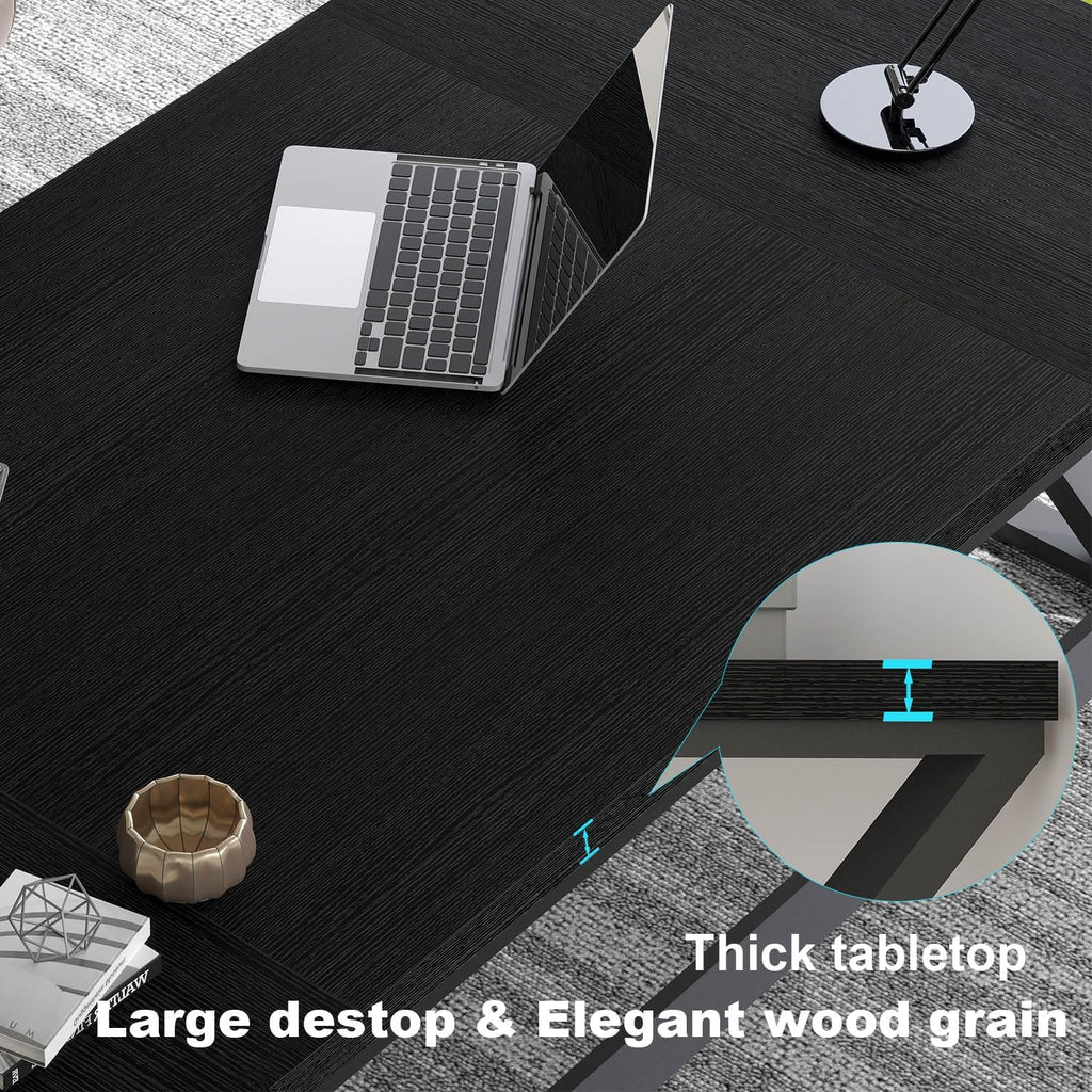 LVB 70.8" Black Computer Desk, Large Industrial Pc Study Home Office Desk, Long Modern Wood Gaming Work Writing Desk for 2 Person, Farmhouse Double Workstation Executive Desk with Storage in Bedroom