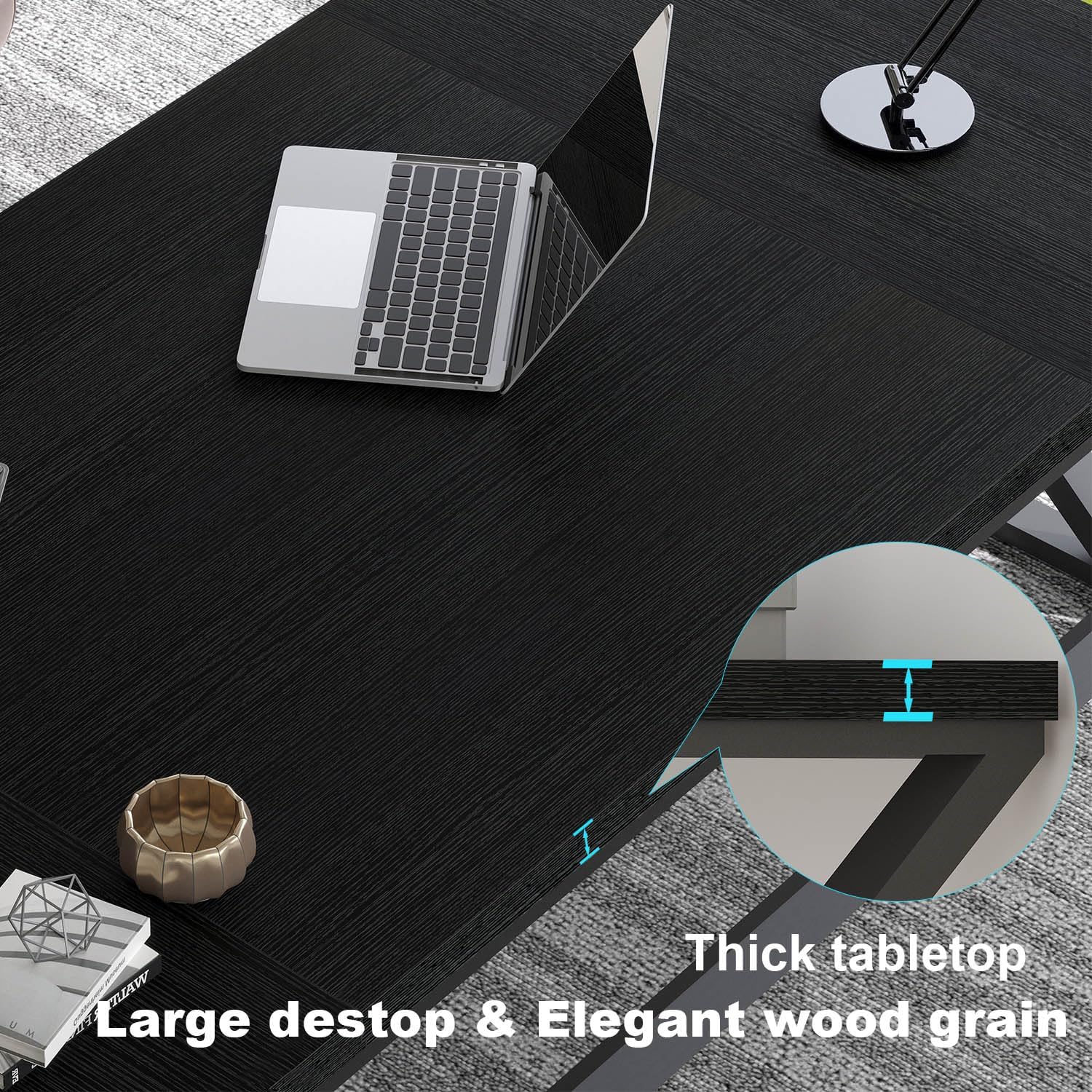 LVB 70.8" Black Computer Desk, Large Industrial Pc Study Home Office Desk, Long Modern Wood Gaming Work Writing Desk for 2 Person, Farmhouse Double Workstation Executive Desk with Storage in Bedroom