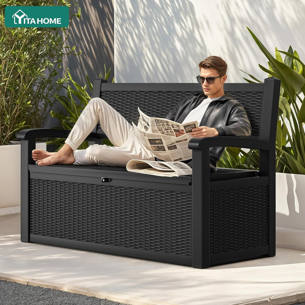 YITAHOME 70 Gallon Deck Bench with Storage  Outdoor Storage Box Bench with Armrests for Patio Garden Pool Porch  Waterproof&Lockable  Black