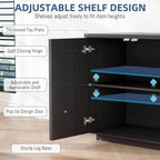 63'' Buffet Cabinet with Storage, Coffee Bar with 4 Doors & 2 Adjustable Shelves, Modern Sideboard Table with 3 Color LED Light for Kitchen (Black)