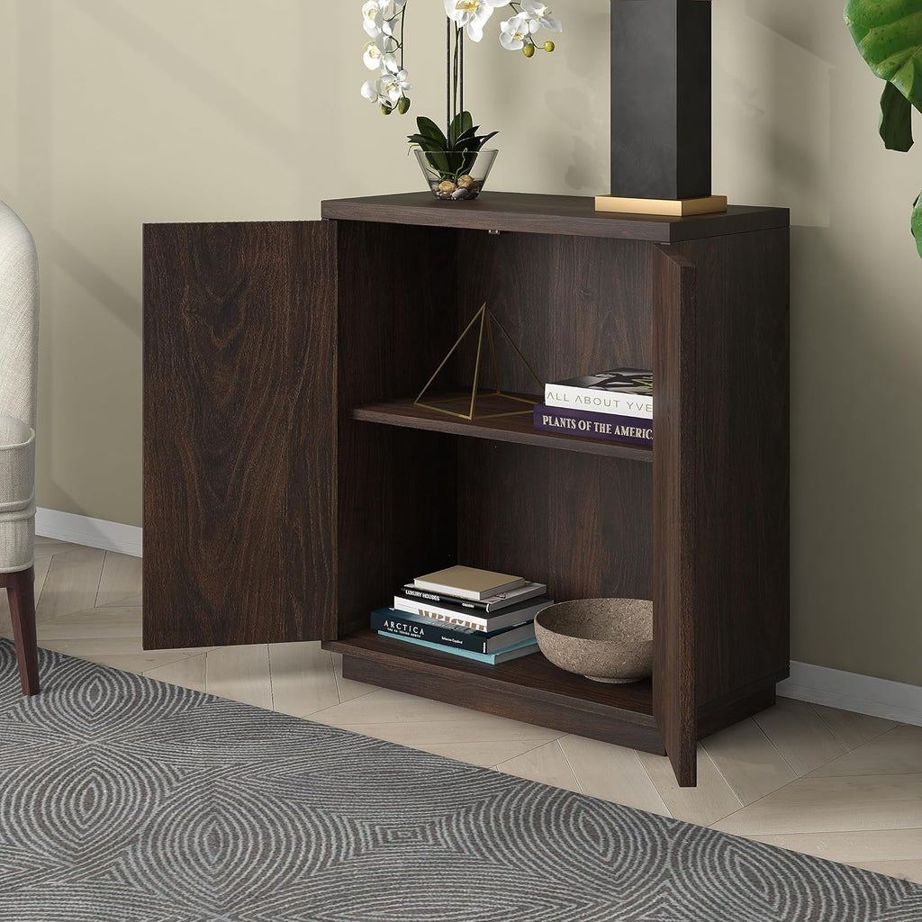 Henn&Hart 28" Fluted Wooden Accent Cabinet, Ribbed Modern Sideboard Buffet Cabinet with 2 Doors and an Adjustable Shelf for Living Room, Dining Room, Bedroom or Entryway, Rich Brown