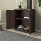 Henn&Hart 28" Fluted Wooden Accent Cabinet, Ribbed Modern Sideboard Buffet Cabinet with 2 Doors and an Adjustable Shelf for Living Room, Dining Room, Bedroom or Entryway, Rich Brown