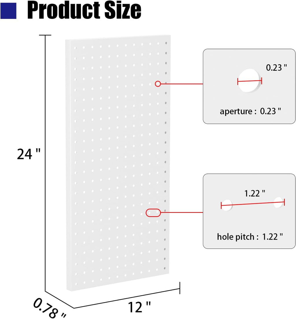 4 PCS - 12" W x 24" H x 0.78" D Metal Pegboard Wall Organizer, Compatible with All 1/8" and 1/4" Hooks, Suitable for Wall Home, Garage Tool Storage, Office Organization, Craft Room, Kitchen