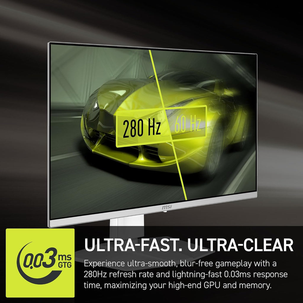 msi MAG 272QPW QD-OLED X28 27-inch 2560 x 1440 (QHD) Gaming Monitor  280Hz  Adaptive-Sync  HDR Ready  HDMI  VGA Port  VESA Mountable  Tilt  4-Side Slim Bezel  0.03ms  White