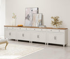 WAMAPT Buffet Cabinet with 8 Doors and 4 Drawers, Large Coffee Bar Table Wood Kitchen Storage Cabinets, Modern Farmhouse Sideboard Credenza for Dining Room, Off White, 136 inch