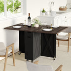 Space Saving Folding Dining Table with 2 Tier Storage-Extendable Drop Leaf Farmhouse Wood Kitchen Dining Room Tables Set for 4, Folding Kitchen Table with 6 Wheels, (Chestnut and Brown)