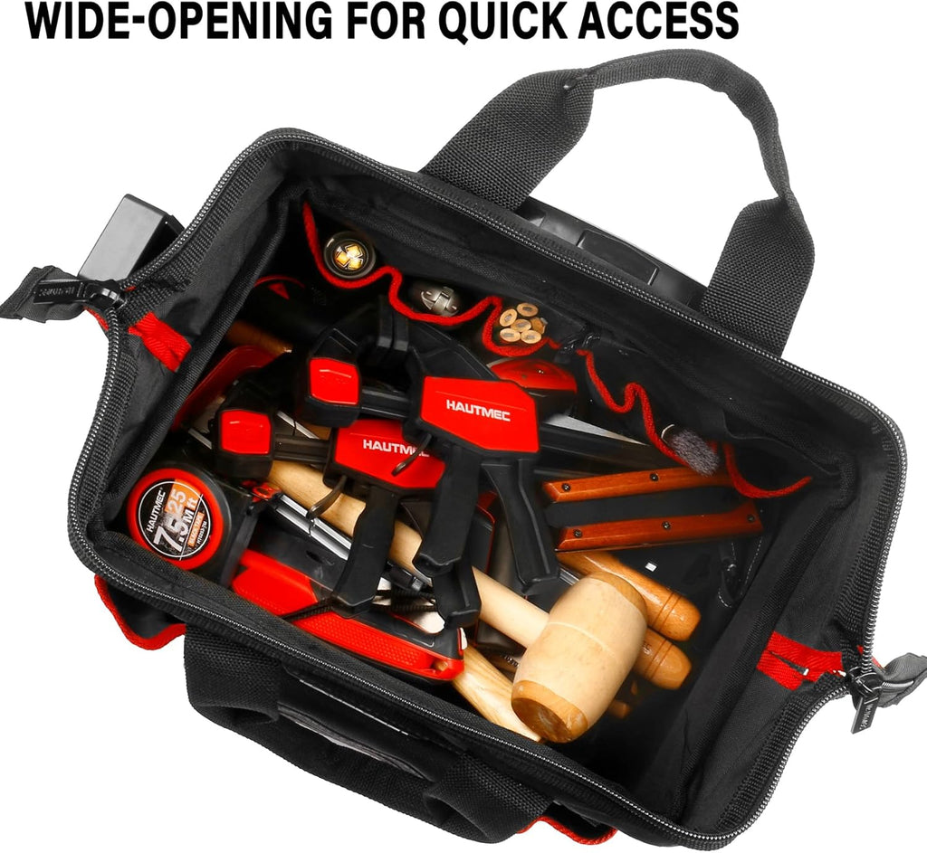 HAUTMEC 2-Piece Rolling Tool Bag Set, 15" Wheeled Tool Bag & Wide Mouth Tool Tote, Heavy-Duty Tool Storage Organizer with Durable Off-Road Wheel, Steel Telescoping Handle & Shoulder Strap – HT0288