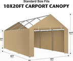 Carport Canopy Tent Sidewalls for 10x20x8.6FT Car Garage with Ball Bungees, Heavy Duty Portable Shelter Logic Replacement Covers (Frame is not Included) (Khaki)