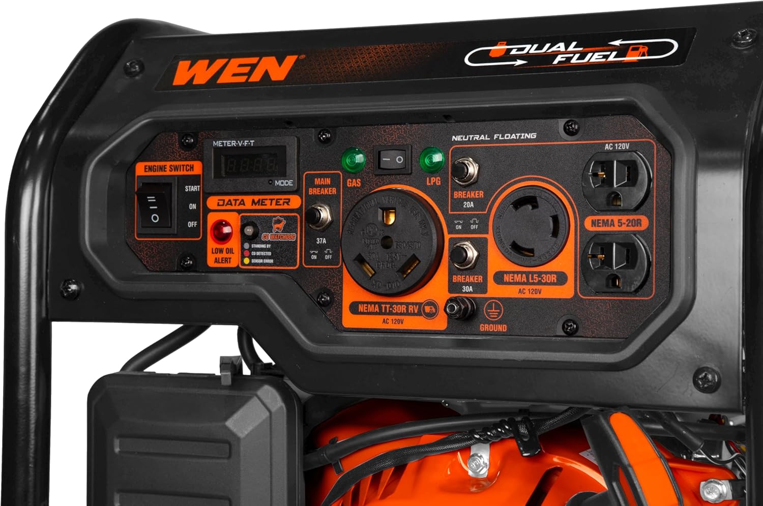 WEN 5 600-Watt Dual Fuel Portable Generator with Wheel Kit  Electric Start  and CO Watchdog (DF5600X)