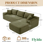 95" Boneless Cloud Sectional Couches for Living Room, Comfy Fluffy L Shaped Memory Foam Deep Seat Boneless Couch, Modular Sectional Sofa with Right Facing Chaise, Olive Green