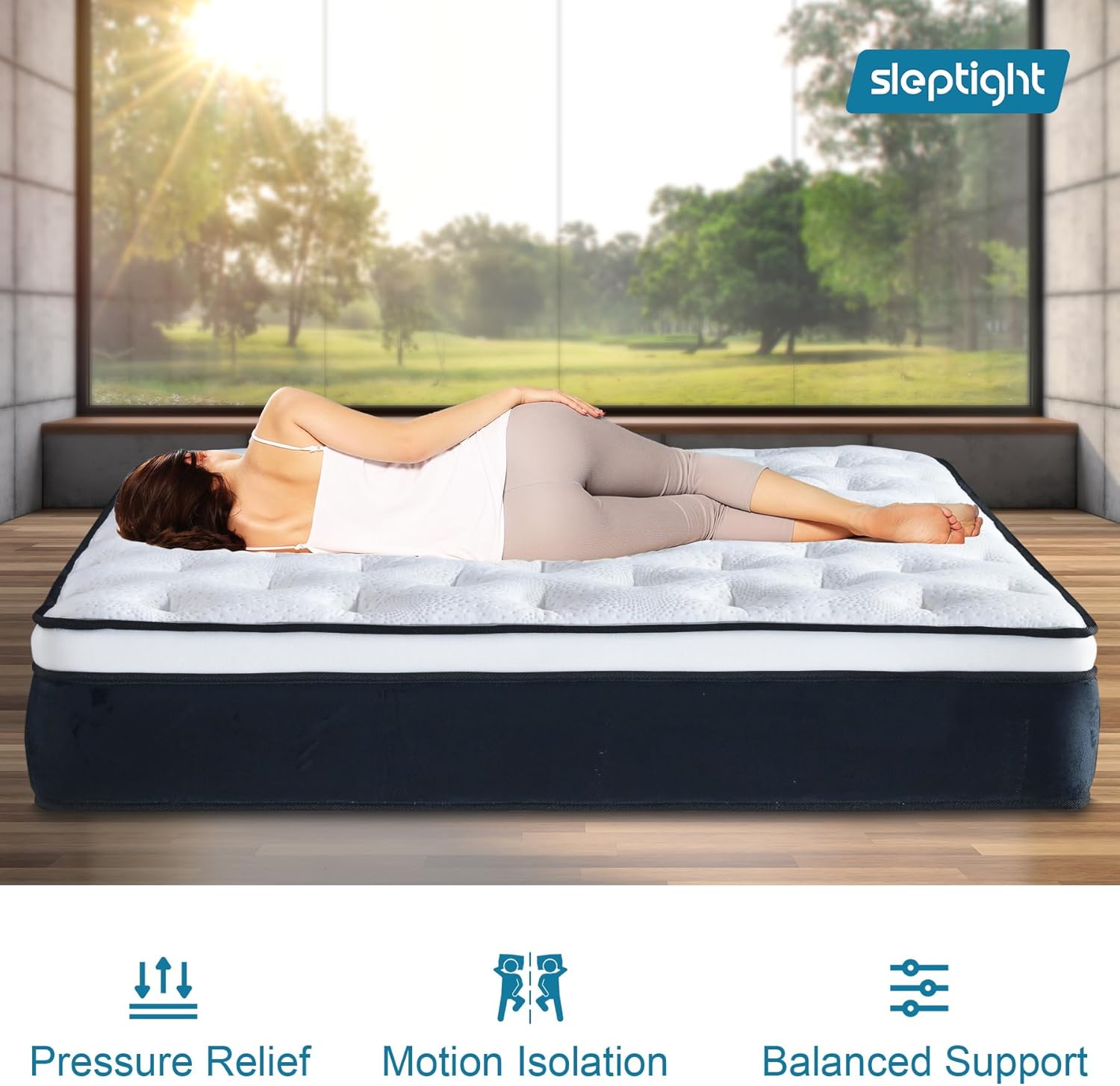 Queen Mattress, 12 Inches Pillow Top Hybrid Queen Mattress in a Bag, Memory Foam Pocket Spring Bed for Medium Firm Support