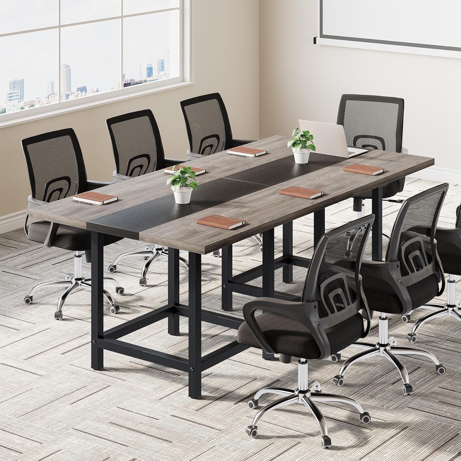 LITTLE TREE 39-Inch Square Small Conference Room Table for 4 People, Wood Computer Desk for Home Office, Small Space (Chair not Included)