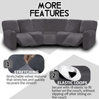 ULTICOR 7-Piece Sectional Sofa Covers, Velvet Stretch Reclining Couch Covers for Reclining L Shape Sofa, Thick, Soft, Washable (Dark Grey, 5 Seat Recliner Cover)