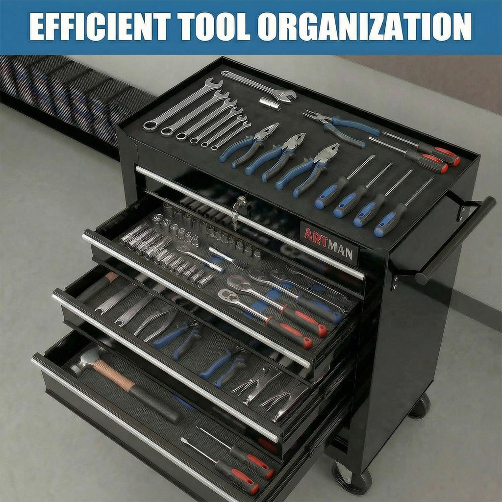 5 Drawers Tool Cart on Wheels, Rolling Tool Chest Tool Storage, Drawers Rolling Tool Trolley Organizer Tool Case for Garage, Warehouse, Workshop, Repair Shop (5 Drawers-Black)
