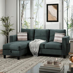 JAMFLY Convertible L-Shaped Sectional Sofa with Reversible Storage Ottoman, 3-Seat Modern Fabric Couch for Living Room, Small Space Apartment Sofa with Side Pockets & Firm Cushions, Grey Linen