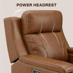 Watson & Whitely Oversized Lay Flat Recliner for Big and Tall, Genuine Leather Electric Recliner Chairs for Adults with Power Headrest & Chargers for Living Room, Saddle Brown