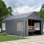 EROMMY Carport, 10x20 Ft Heavy Duty Carport with Roll-up Windows，Portable Garage with Removable Sidewalls, Car Canopy with All-Season Tarp and Sandbags for Truck, Tractor, Boat, Grey