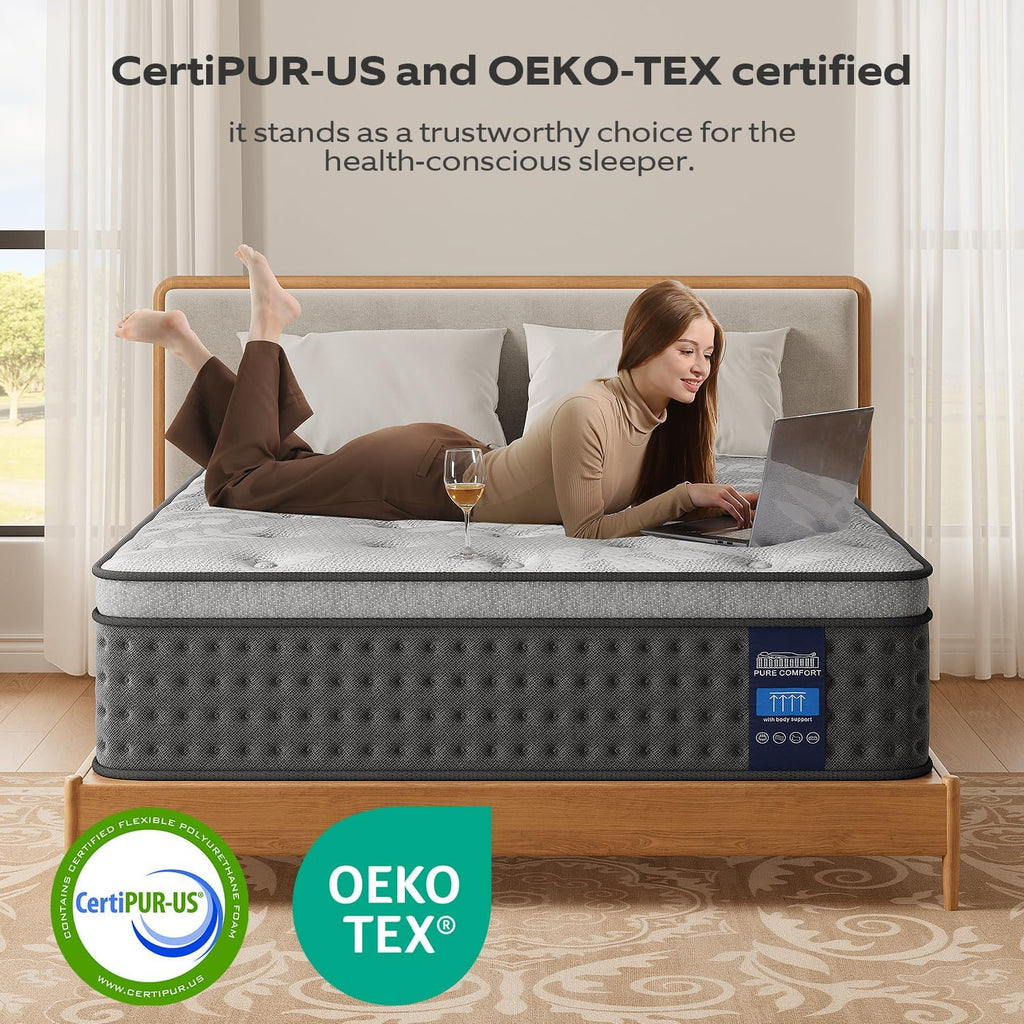 Full Mattress,12 Inch Hybrid Mattress with Gel Memory Foam, Individually Pocket Innerspring Top Mattresses,5 Coils Strong Edge Support, Used for Motion Isolation,100 Night Trial.