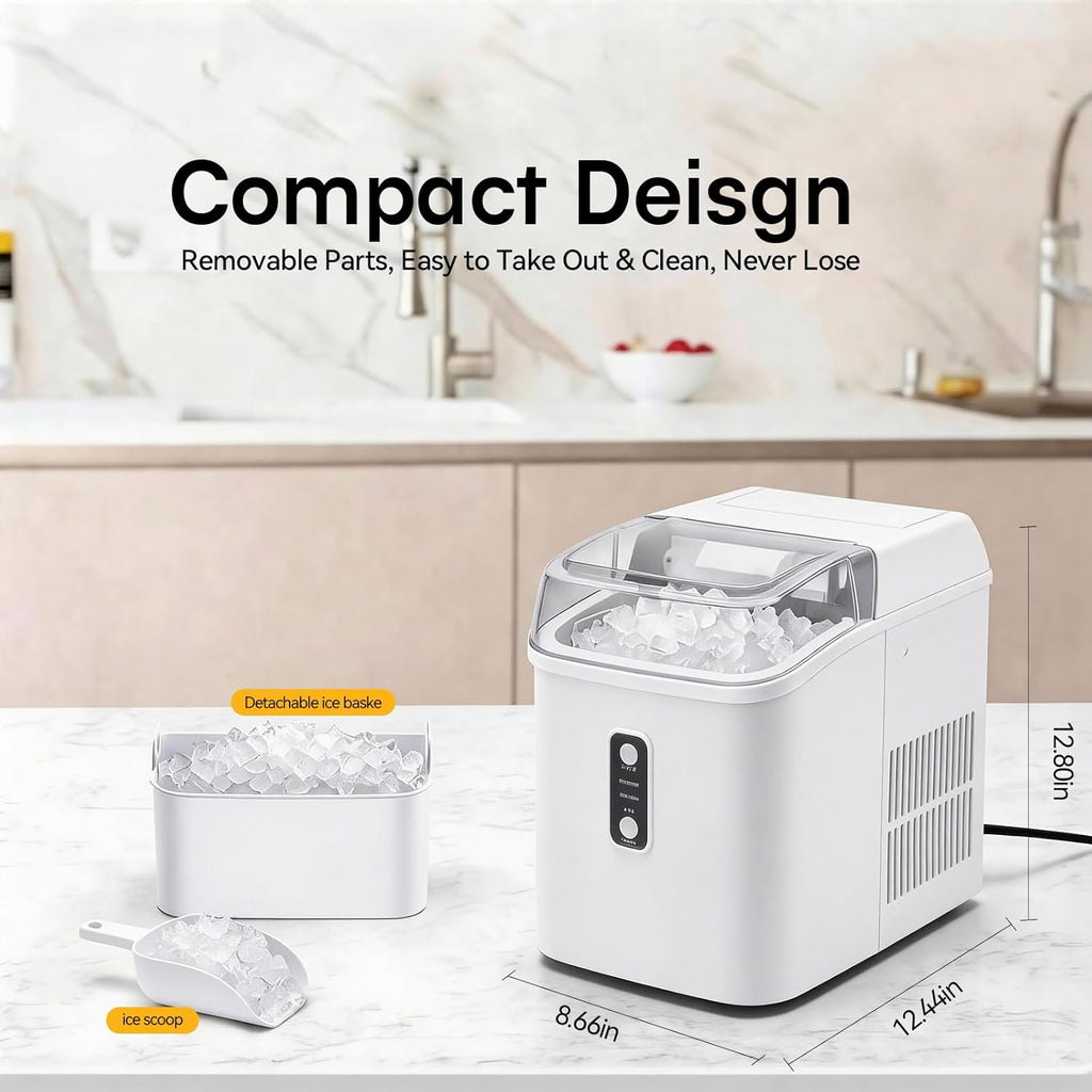Nugget Ice Maker Countertop, Portable Ice Makers Machine with Removable Basket and Scoop, Self-Cleaning, Quiet, 6-Min Ready, 24lbs in 24Hrs, Visible, for Home, Party, RV, Camping, White