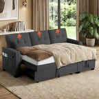 82" L Shaped Sleeper Sofa Bed: Sectional Sleeper Couch with Pull Out Bed, Storage Chaise, USB Charging, 3 Seat Sectional Sofa Bed for Living Room (Linen Fabric, Dark Grey)