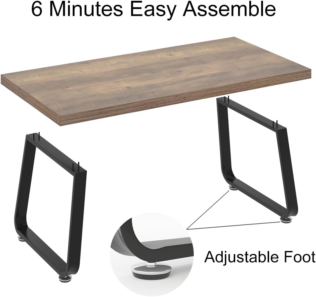 HSH 47" Rustic Industrial Coffee Table - Farmhouse Modern Minimalist Center Table with Wood & Metal Legs,Cocktail Table for Living Room, Bedroom, Home Office, Rustic Oak