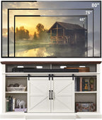 Farmhouse TV Stand for 80 Inch TVs, 37.4"Tall Entertainment Center w/Storage Cabinets and Sliding Barn Door, Media Console Cabinet w/Soundbar & Adjustable Shelves for Living Room, 70 inch (White)