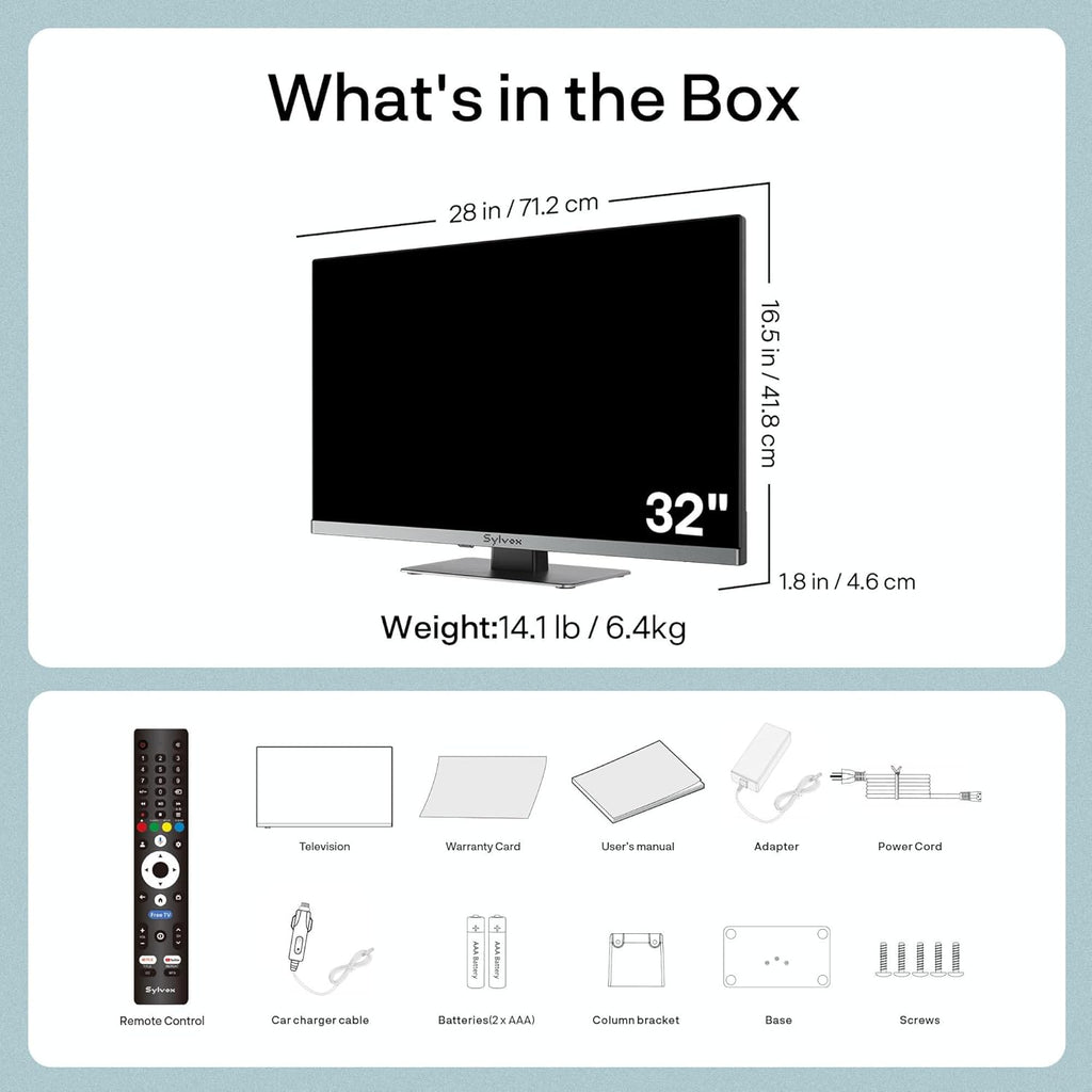 SYLVOX 32'' Smart RV TV, 12V/24V Google TV with Built-in DVD Player, 1080P Full HD RV Television, Anti-Vibration Design, Wide Voltage Protection (9–32V), Ultra-Narrow bezels(Limo Series 2026)