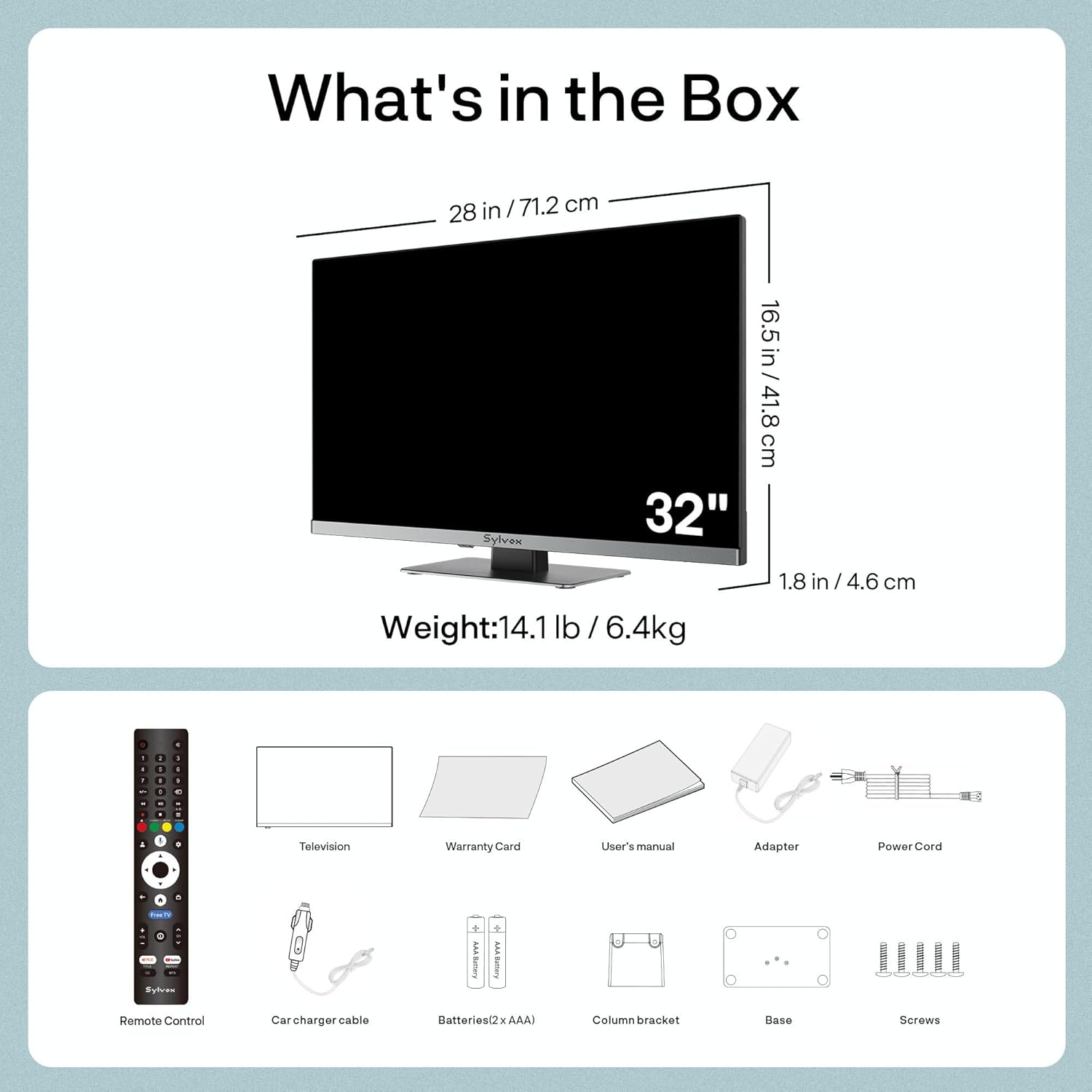 SYLVOX 32'' Smart RV TV, 12V/24V Google TV with Built-in DVD Player, 1080P Full HD RV Television, Anti-Vibration Design, Wide Voltage Protection (9–32V), Ultra-Narrow bezels(Limo Series 2026)