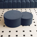 BSHOMGI Nesting Coffee Table Set of 2, Upholstered Round Corduroy Circle Foam Round Side Table for Living Room, Entryway Set, 32"+17" Footrest No Assembly (Blue, 32"+17")