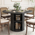 weselon 47 inch Round Dining Table for 4, Kitchen Table Dinner Table with 2-Layer Storage Shelf and Wood Slide Door for Home Dining Room Living Room (Black)