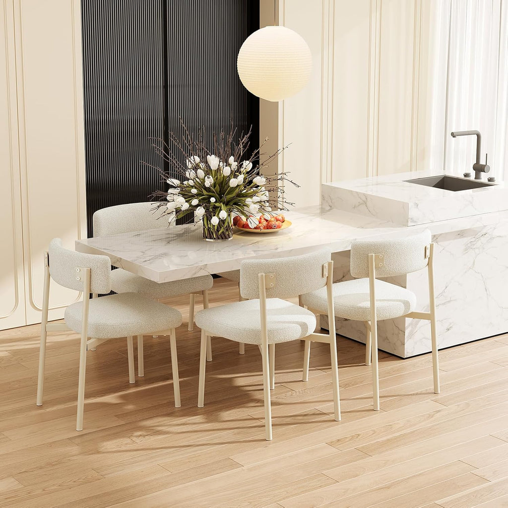 Dining Chair Set of 4 Upholstered Chairs for Kitchen Dining Room Mid Century Modern Table Chairs for Waiting Living Room, White