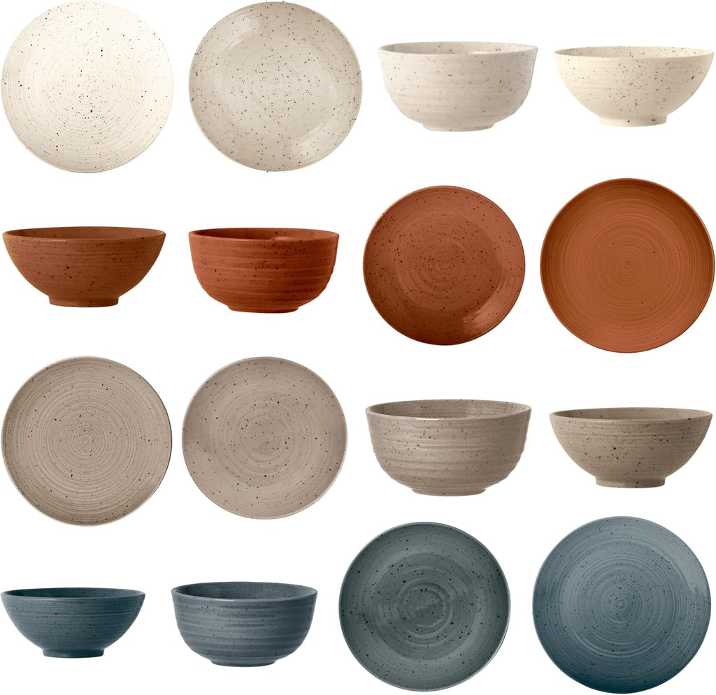 Sango Siterra Painter's Palette 16-Piece Stoneware Dinnerware Set - Service for 4, Ceramic Plates and Bowls Sets, Chip Resistant, Rustic Dishware, Microwave & Dishwasher Safe Kitchen Dishes