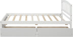 Solid Wood Platform Bed Twin Size with 2 Storage Drawers for Kids,Twin Size Low Platform Bed Frame with Curved Headboard,Footboard and Under Bed Space for Boys Girls Bedroom,Easy Assembly,White