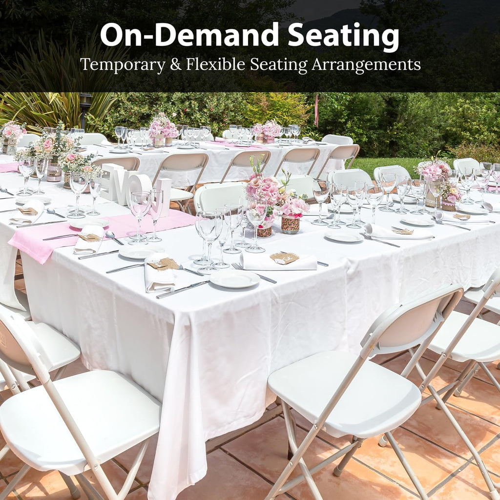 Our Modern Space 10 Pack Foldable Plastic Chair | Folding & Stackable | 350 lbs Capacity Steel Frame Seats for Indoor Outdoor | Commercial Use Events Wedding Party Bulk Picnic Kitchen Dining - White