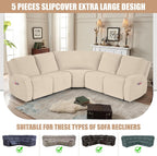 VANSOFY Extra Large Reclining Sectional Couch Covers, Washable 5-Piece Sofa Covers for L Shape Sectional Sofa Corner Seater, Thick, Soft Sofa Slipcovers (5 Seat Recliner Cover, Cream)